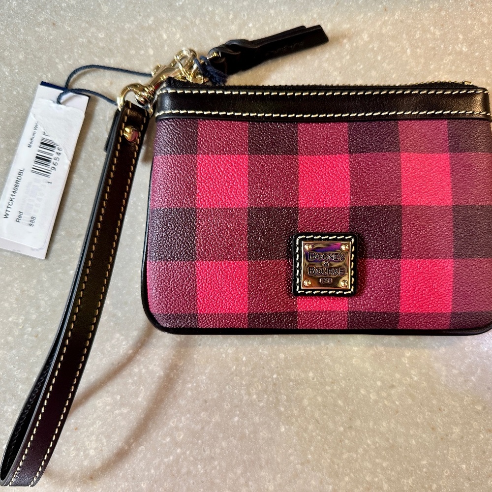 NEW Dooney & Bourke Tucker small slim wristlet in red and black plaid